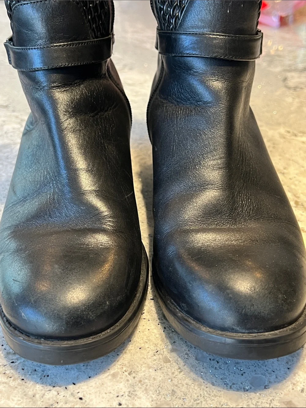 Blondo Emma Waterproof Leather Woven Stretch Riding Boots Black 9.5 EUC